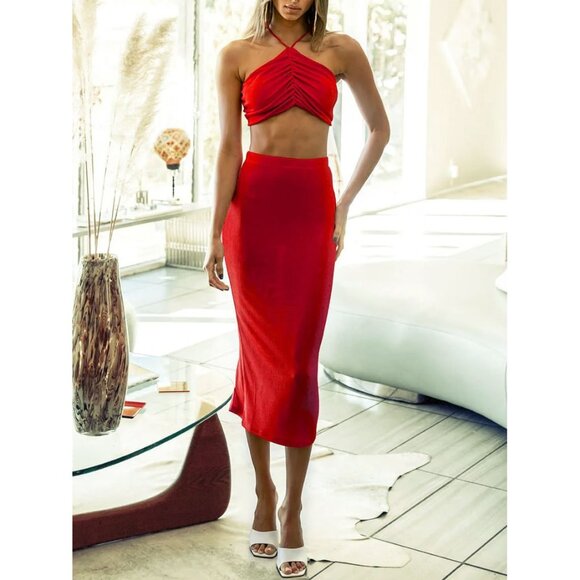 2 PC Set Runaway The Label On Demand Top Skirt S/M Red - Picture 1 of 8